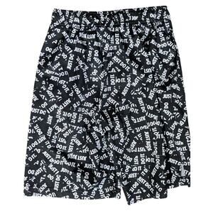 Nike Boys L Drifit Basketball Shorts Just Do It Logo All Over Print Black White